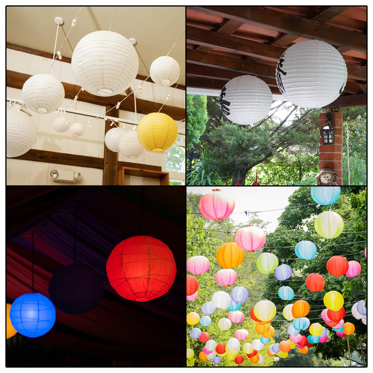 PATIKIL 10" Paper Lanterns, 5 Pcs Round Hanging Chinese/Japanese Lantern Decoration for Home Birthday Party Wedding Christmas Classroom Decor, Rose Red