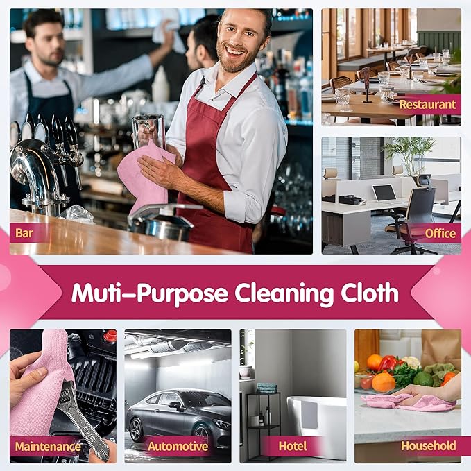 FIXSMITH Pink Microfiber Cleaning Cloth -Pack of 8, Highly Absorbent Cleaning