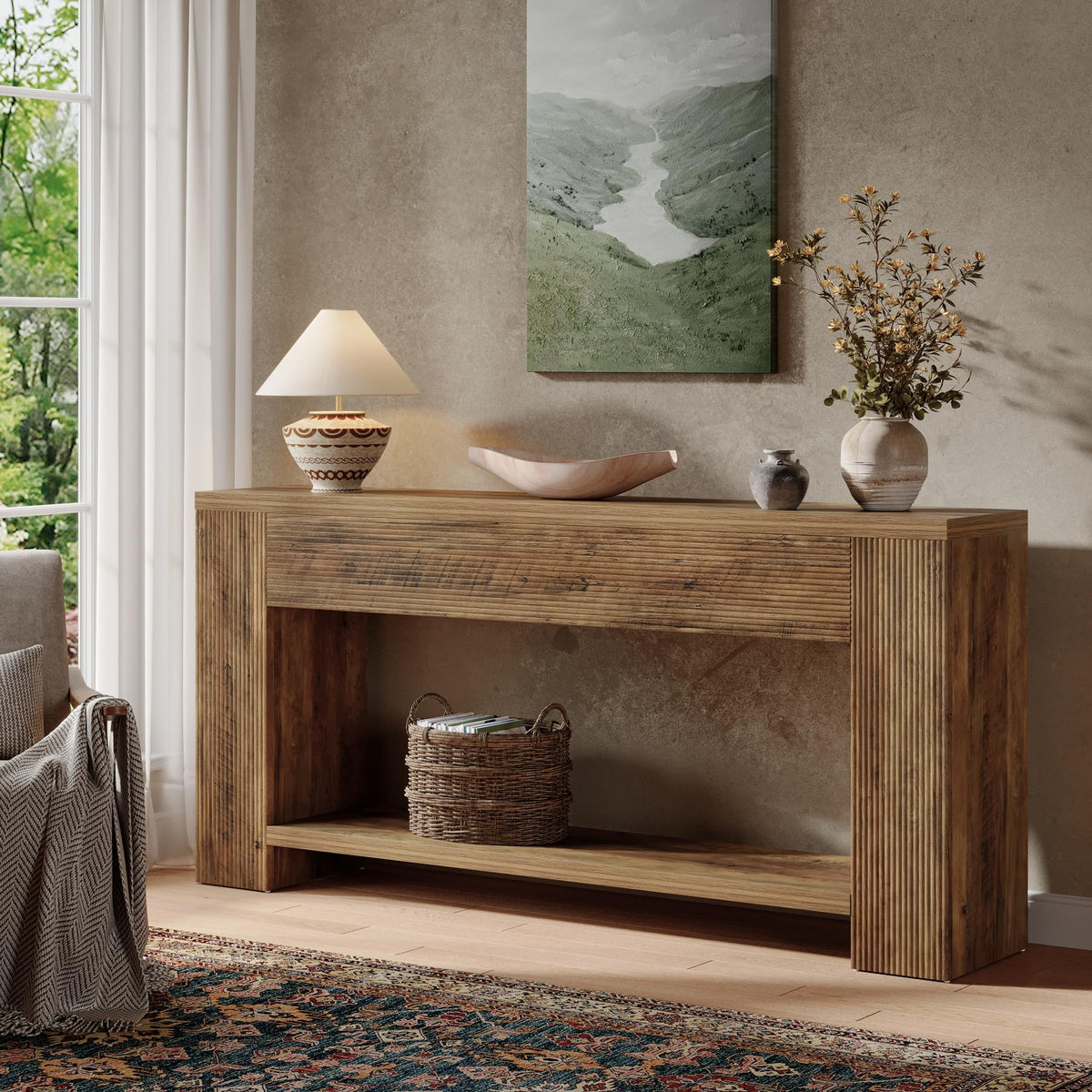 Tribesigns 70.9-Inch Console Tables for Entryway, Narrow Wooden Long Sofa Table Behind the Couch, Farmhouse Fluted Hallway Accent Table for for Living Room, Entrance, Foyer (Rustic Brown)