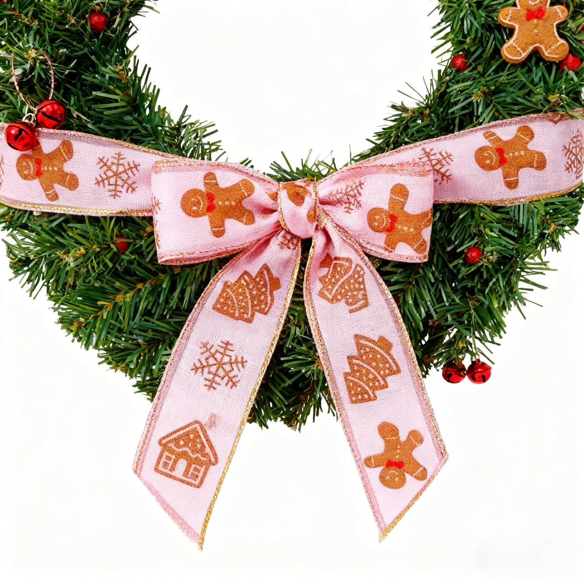 Meseey Pastel Pink Christmas Wired Ribbon 2.5 Inch 20Yards, Gingerbread Man Candy Cane Print Decor Ribbon for Xmas Tree Wreath Gift Craft
