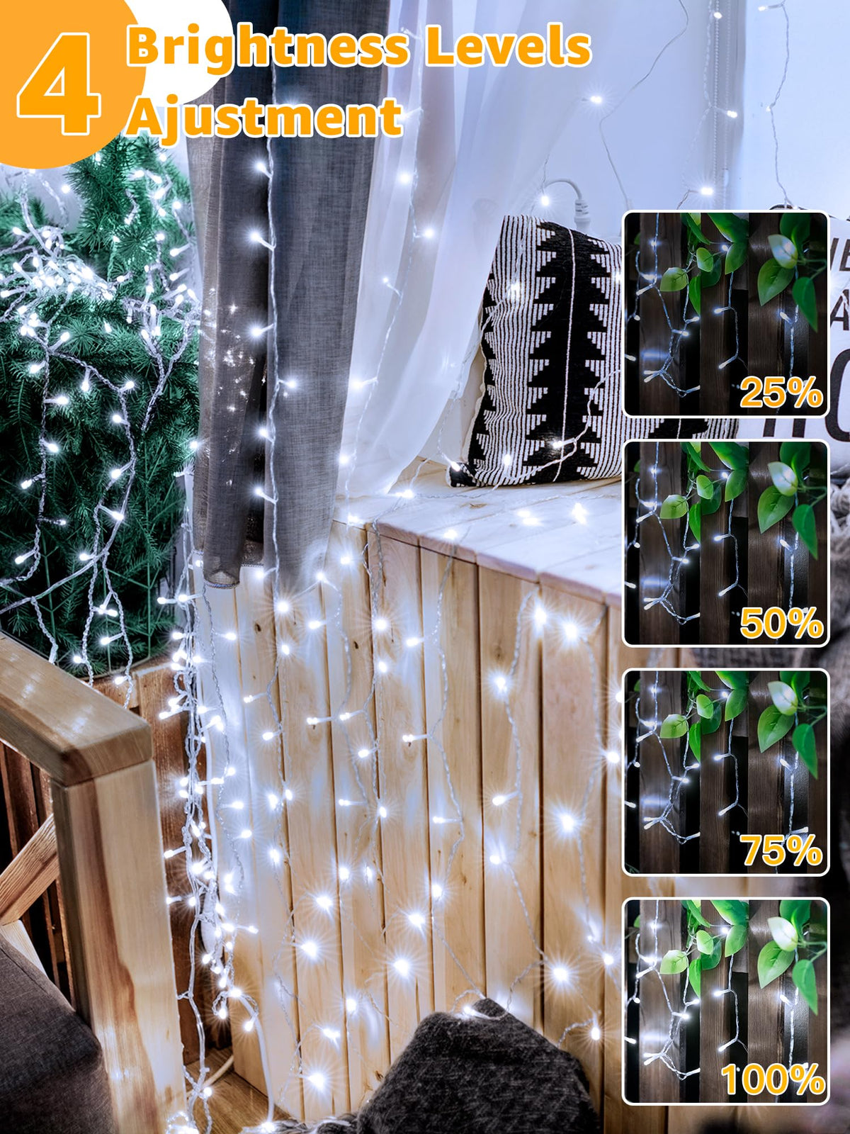 Guhope Christmas Lights 600LED 98FT, Waterproof Outdoor String Lights with Remote and Timer, 8 Modes Dimmable Fairy Lights for Indoor Outdoor Wedding Party Holiday Decorations (Cool White)