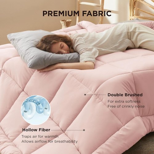Bedsure Comforter Duvet Insert - All-Season Quilted Down Alternative Blanket, Pink Full Size 86 x 82 Inches