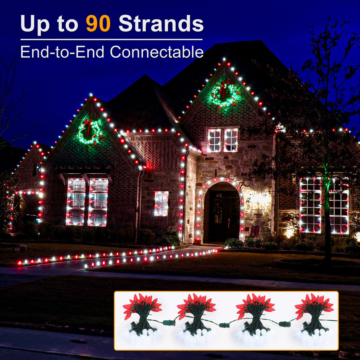ODEETRONIC C9 Christmas Lights - 33ft 50 LED Red & White Christmas Tree Lights Connectable, 120V UL Certified Plugin Indoor C9 String Light, Valentines Day String Light for Xmas Wedding Party Decor