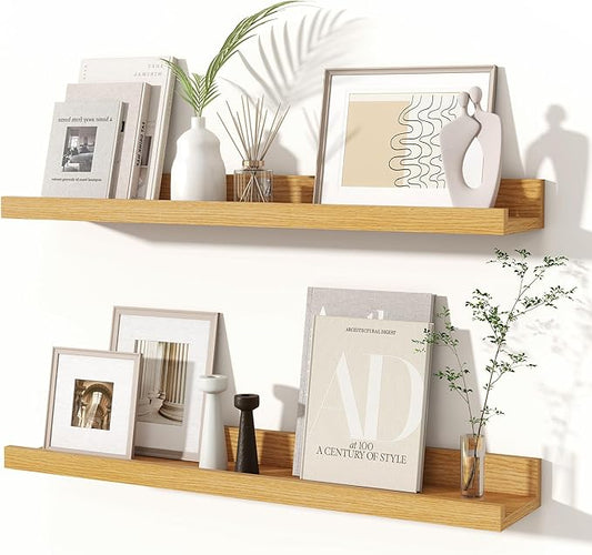 Fun Memories Picture Ledge Shelves Set of 2, 24 Inch Rustic Wall Mounted
