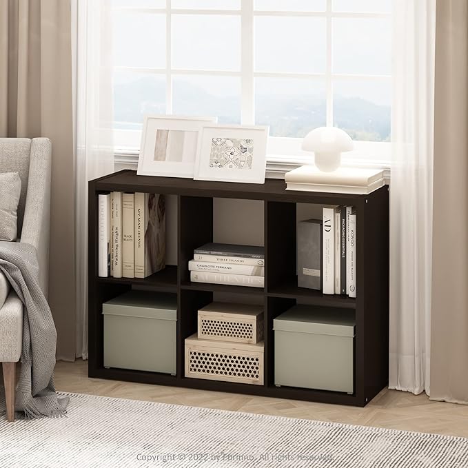 Furinno Cubicle Book Shelf, 6-Cube Bookshelf, Extra Thick Frame Horizontally &