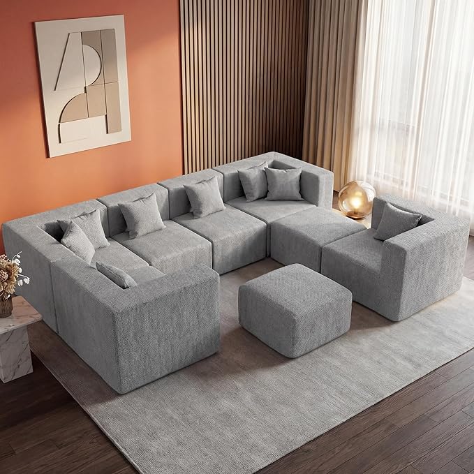 MONVANE Modular Sectional Sofa, Oversized 8 Seat Convertible U Shaped Couch