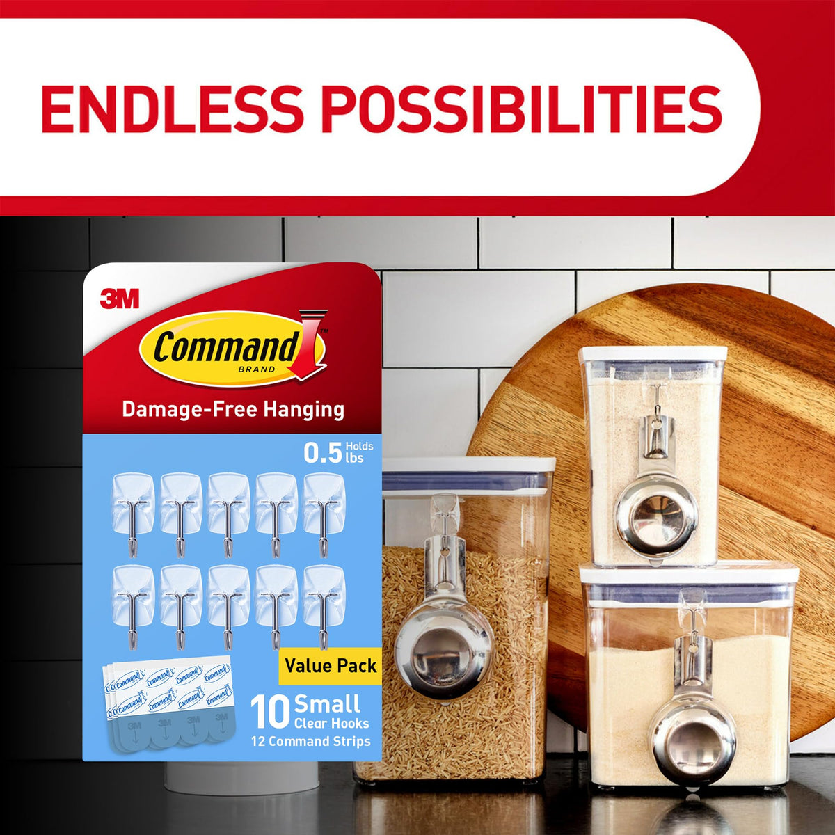 Command Small Clear Wire Toggle Hooks, 20 Wall Hook and 24 Strips, Damage-Free Hanging with Adhesive, Great for Hanging, Organization and Storage, Holds up to 0.5 lb