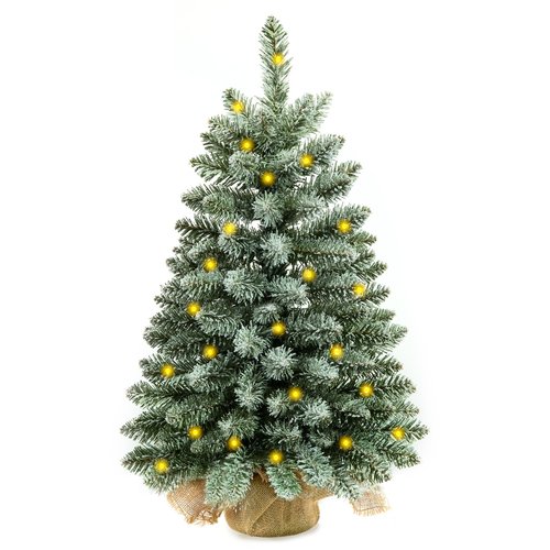 2 ft Mini Christmas Trees with 25 F5 LED Lights, 24" Decorated Burlap Artificial Tabletop Christmas Trees Home Party Decoration for Kitchen Dining Room Window