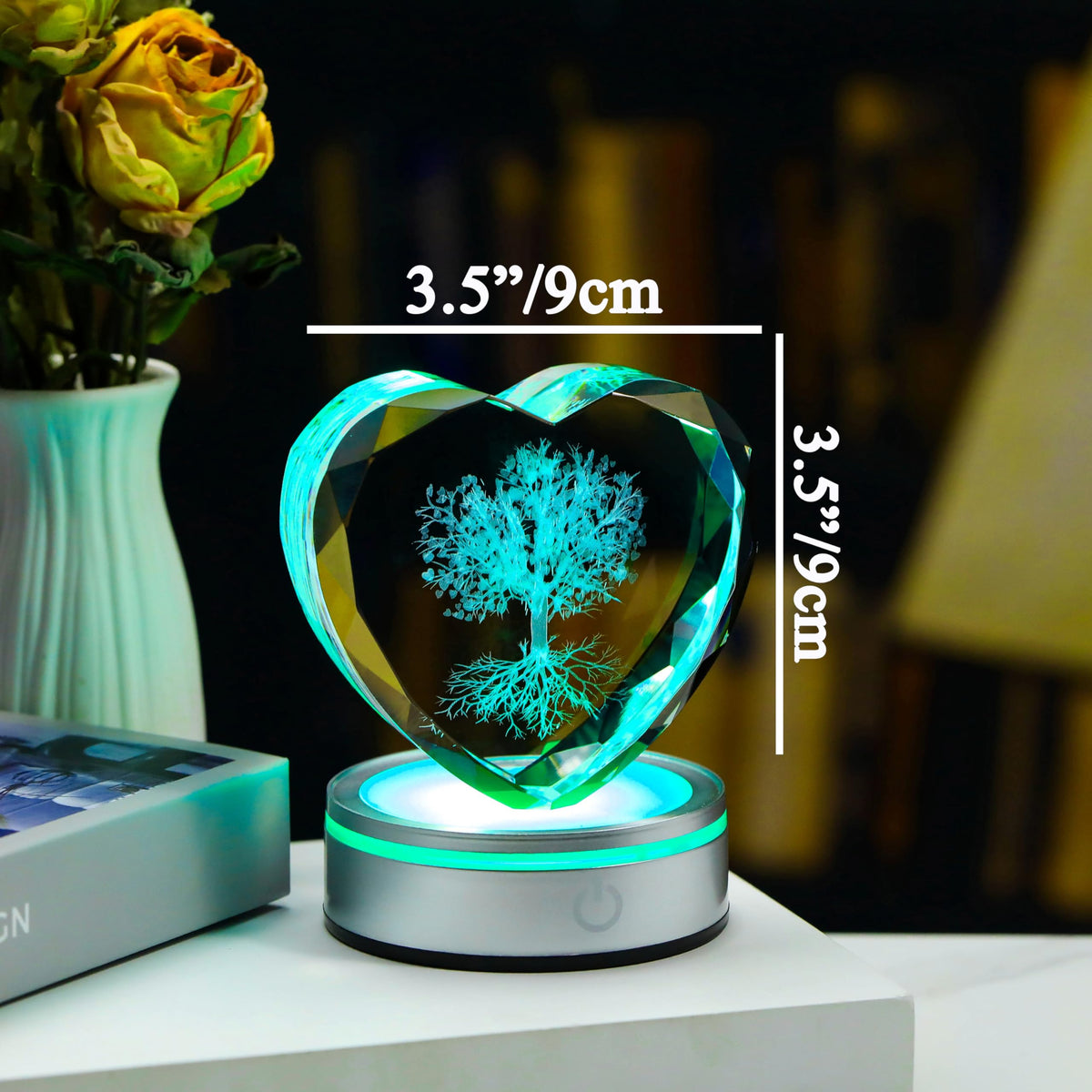 Qianwei Tree of Life Gifts for Women 3D Crystal Heart - Laser Tree of Life Decor Glass Animals Gifts Figurines Statue Stuff for Room Decorations Night Light