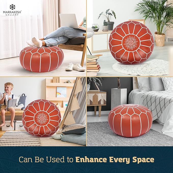 Marrakesh Gallery Genuine Leather Round Pouf Unstuffed