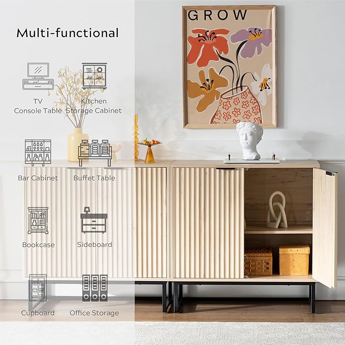 EYYTHUNG Fluted Cabinet with Storage Set of 2, Sideboard Buffet Cabinet with