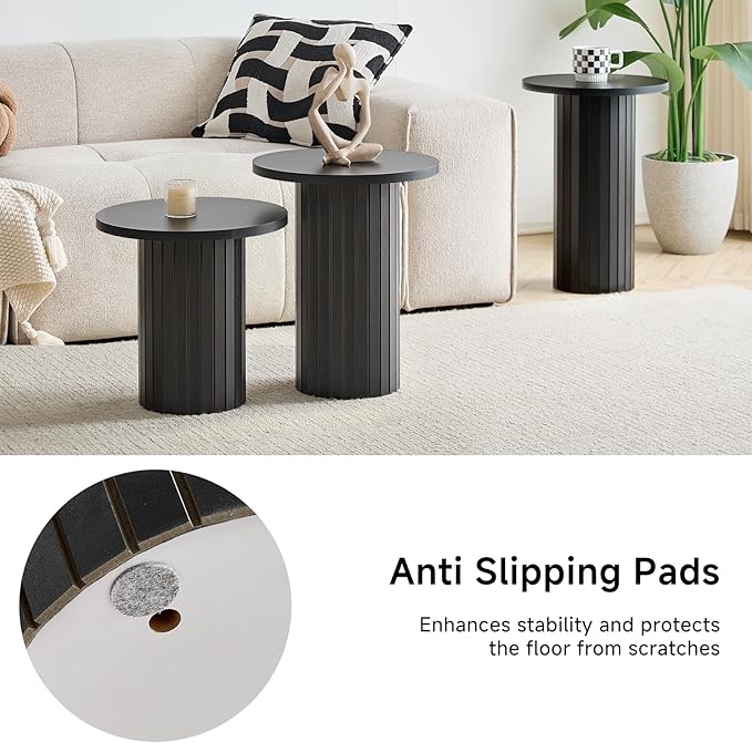 Round Nesting Coffee Table Set of 3 Mid Century Modern Wood Round Coffee Tables