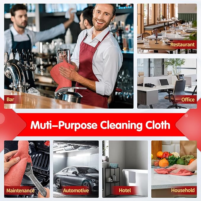 FIXSMITH Red Microfiber Cleaning Cloth -Pack of 8, Highly Absorbent Cleaning
