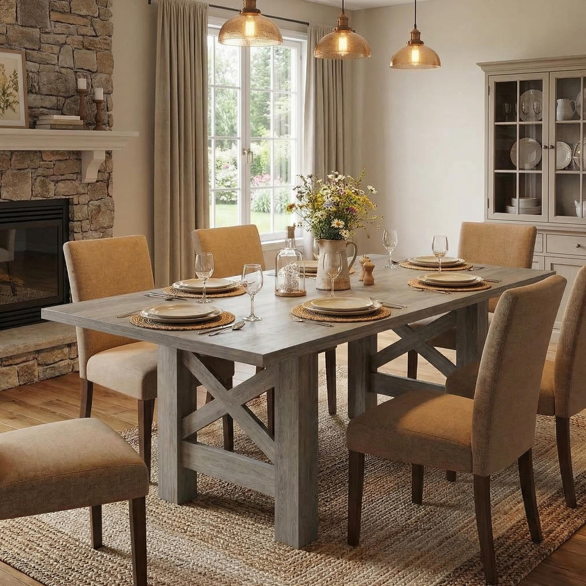 Garvee Wood Farmhouse Dining Table for 6-8, Heavy Duty Large Kitchen Table, 70.87" Long Rectangular Dining Room Tables with Strong Legs, Thickness Tabletop, for Big Family, Dinette, Rustic Gray