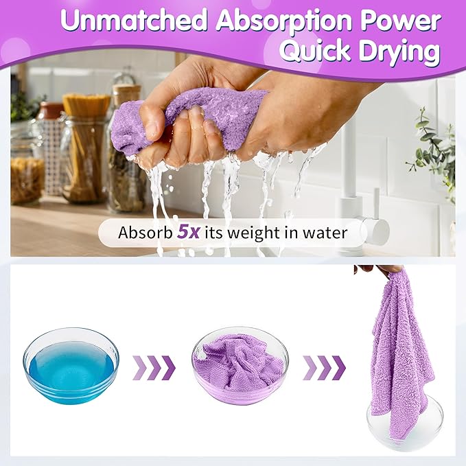 FIXSMITH Purple Microfiber Cleaning Cloth -Pack of 8, Highly Absorbent Cleaning