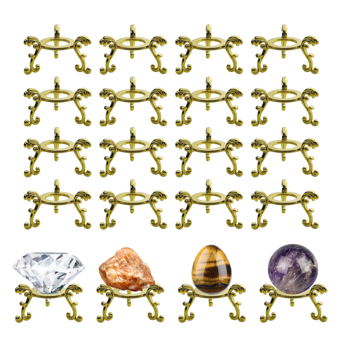 OmyLens 20Pcs Gold Crystal Ball Stand for Displaying Crystal Glass and Natural Rocks, Easter Egg, Sphere Display Holder, for Sphere or Stone (gold)