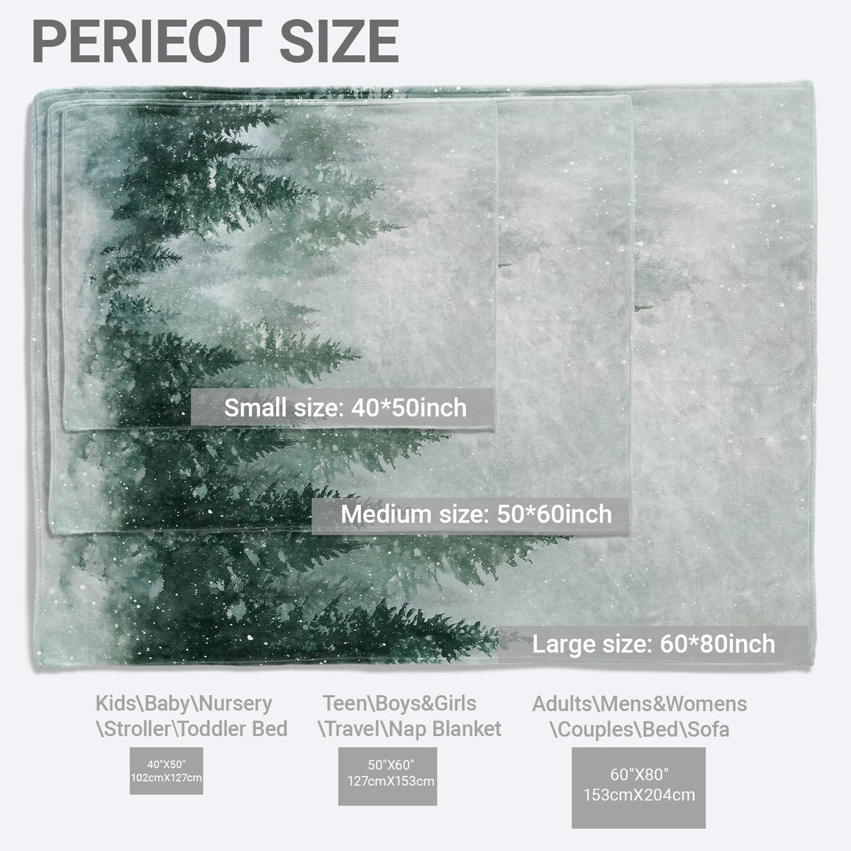 AHUCIZ Snowy Pine Flannel Throw Blanket, 50"x60", Winter Forest, Soft Warm Lightweight Blankets, Machine Washable, Nature Lovers Gifts, Outdoor Indoor Travel Hiking Nap Throw, Home Decorate