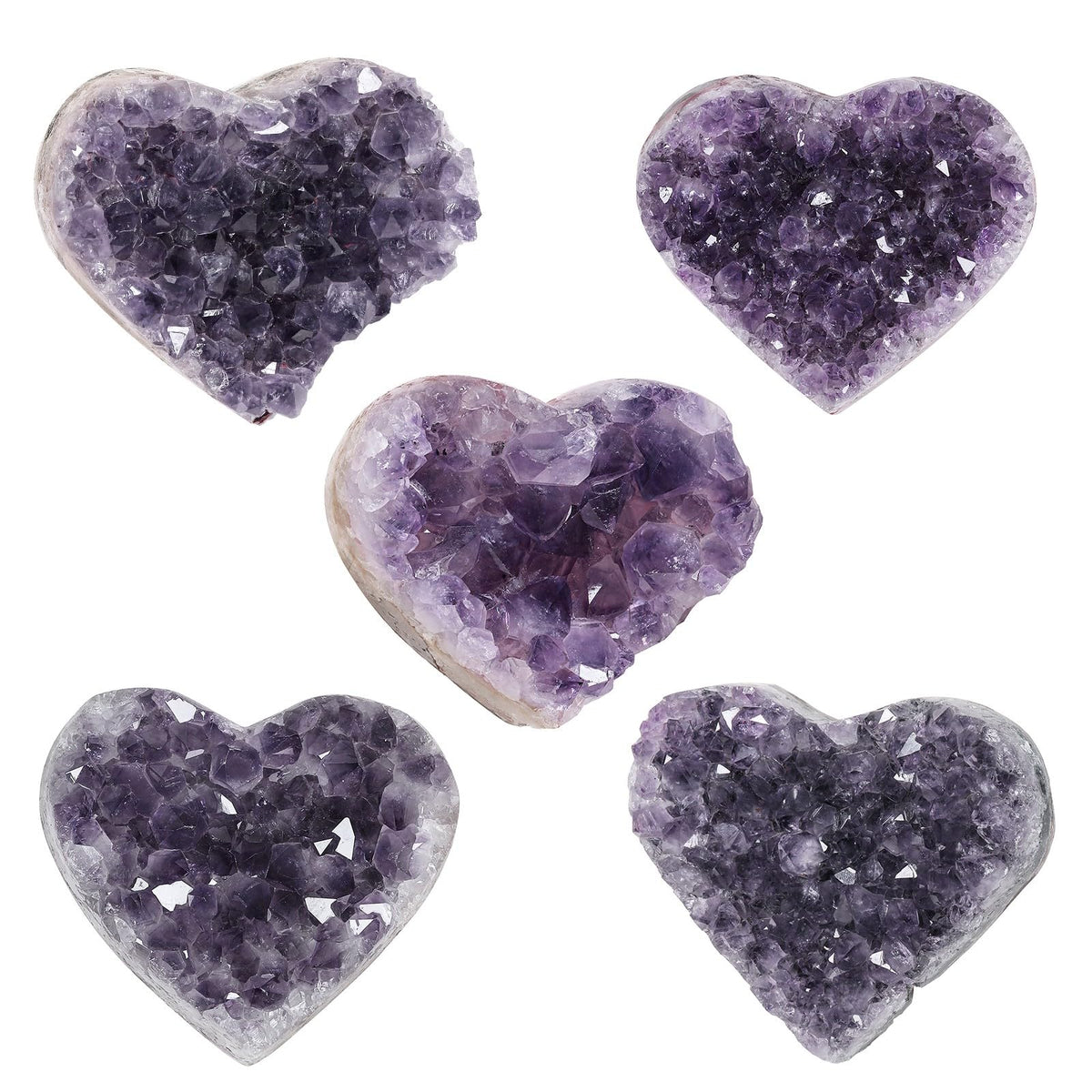 TUMBEELLUWA Heart Shaped Amethyst Crystal Cluster Geode Decorative Rock Raw Crystals and Healing Stones for Home Room Decor, 1.97-3.35 Inch