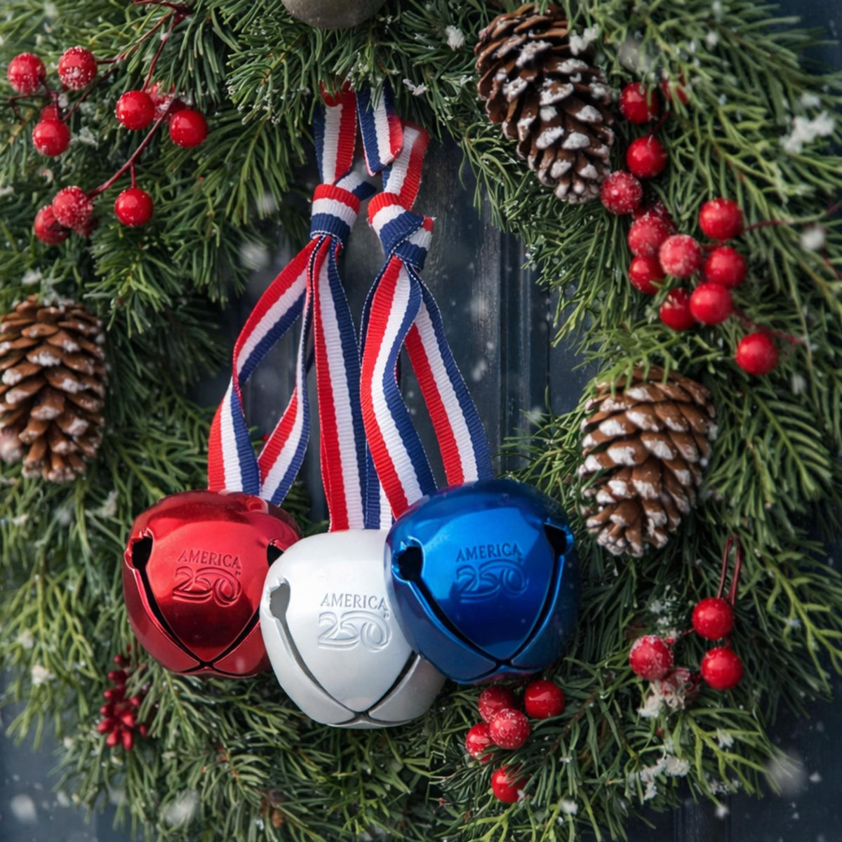 Bevin Bells Believe Sleigh Bells Ornament | America’s 250th Anniversary (3-Pack) | 1.5" Steel Jingle Bells in Red, White & Blue with Tricolor Ribbon & White Drawstring Bag | Gift Ideas | Made in USA