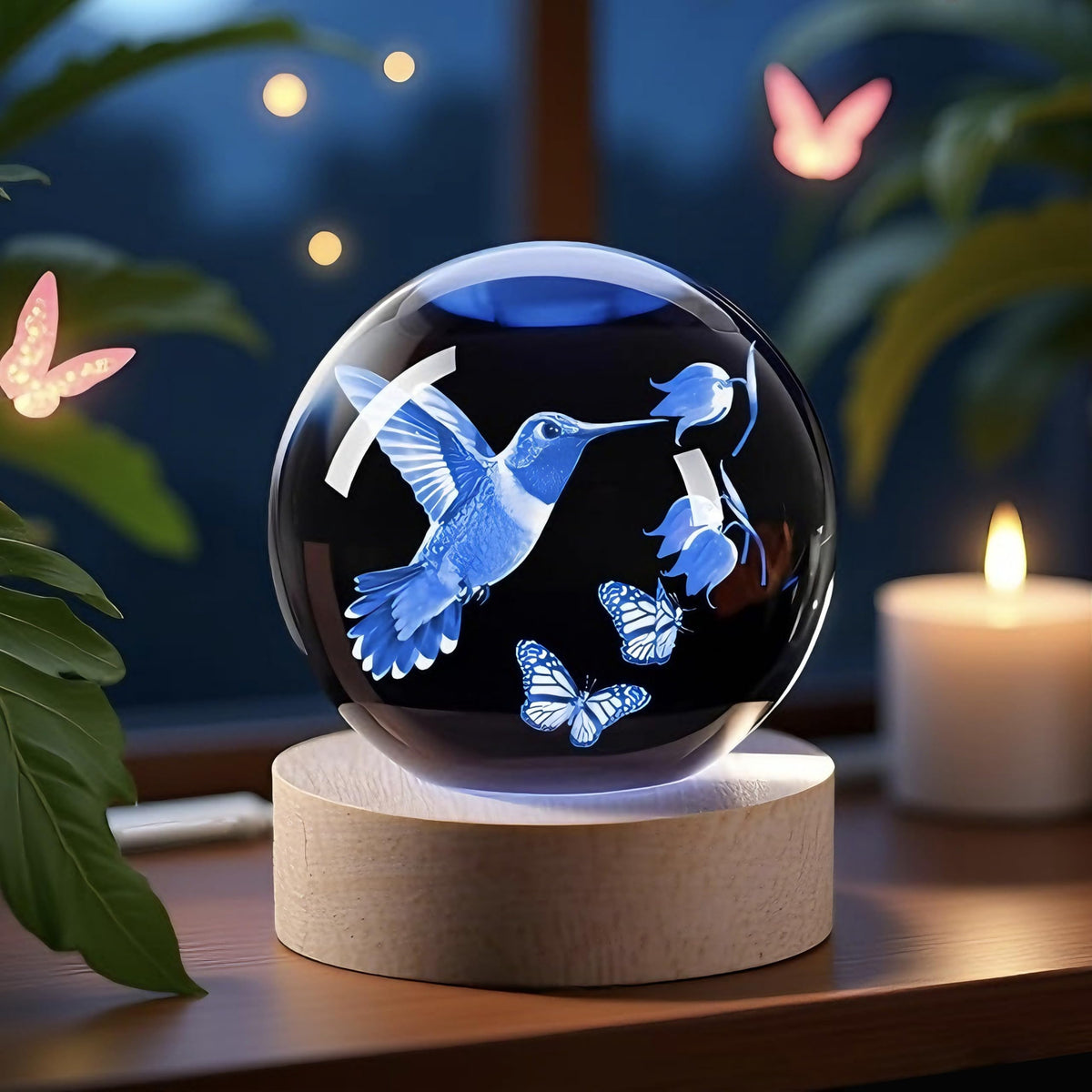 YouerCrystal 3D Hummingbird Crystal Ball Gifts for Women Men Laser Engraved Glass Sphere Animals Figurine Home Decor, Birthday, Christmas,Graduation Gift for Friends,Lovers Keepsake Paperweight