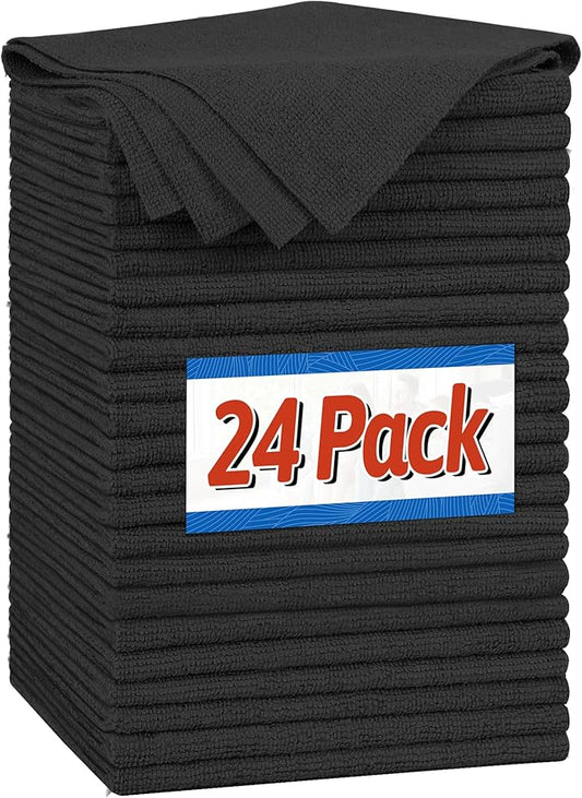 FIXSMITH Microfiber Cleaning Cloth, Shop Towels Bulk, 24 Pack Black Microfiber