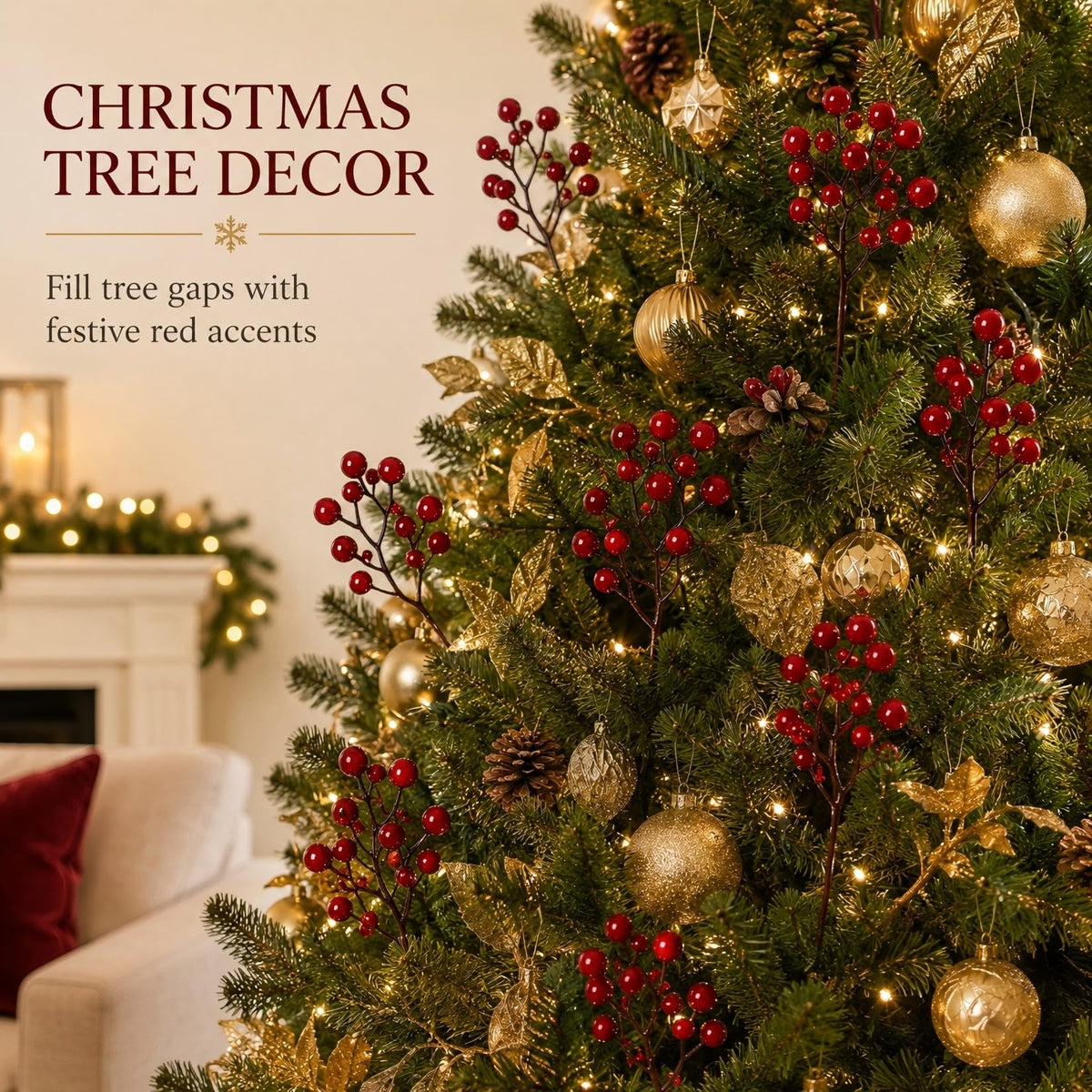 RAINFLOW Red Berry Stems for Christmas Tree - 12 Pcs Artificial Holly Berries 8 Inch Berry Branches No Shedding for Wreath Garland Holiday Home Decor Indoor Outdoor