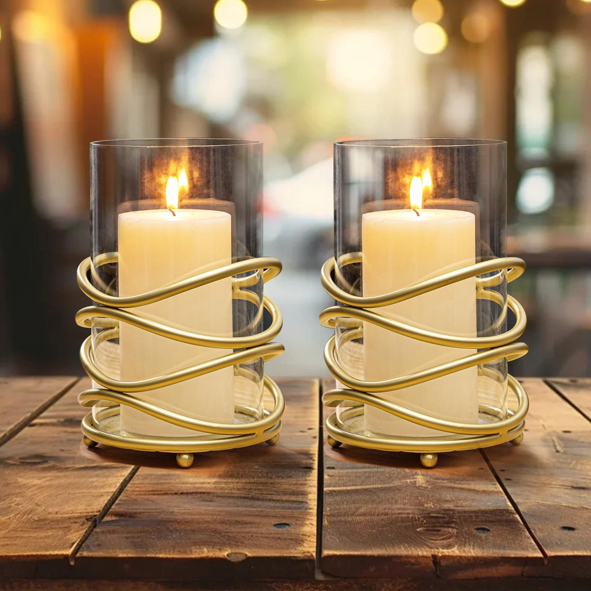 Hurricane Glass Pillar Candle Holder Craftsmanship with Removable Glass for Halloween, Christmas, Thanksgiving, New Year, Wedding Party Anniversary Home Decor (Gold)