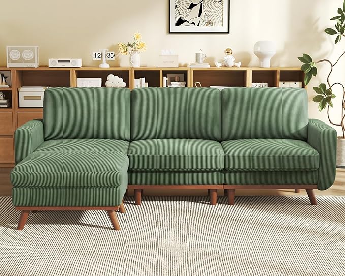 Vesgantti 97" L-Shape Modular Sofa, 3-Seat Corduroy Couch