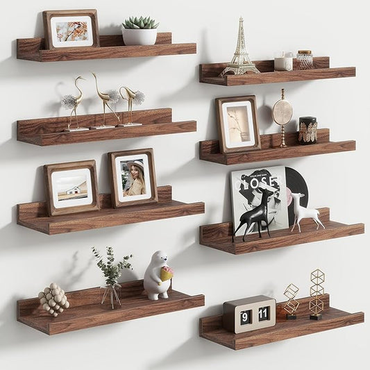 Floating Picture Ledge Shelves Set of 8, 16 Inch Shelves