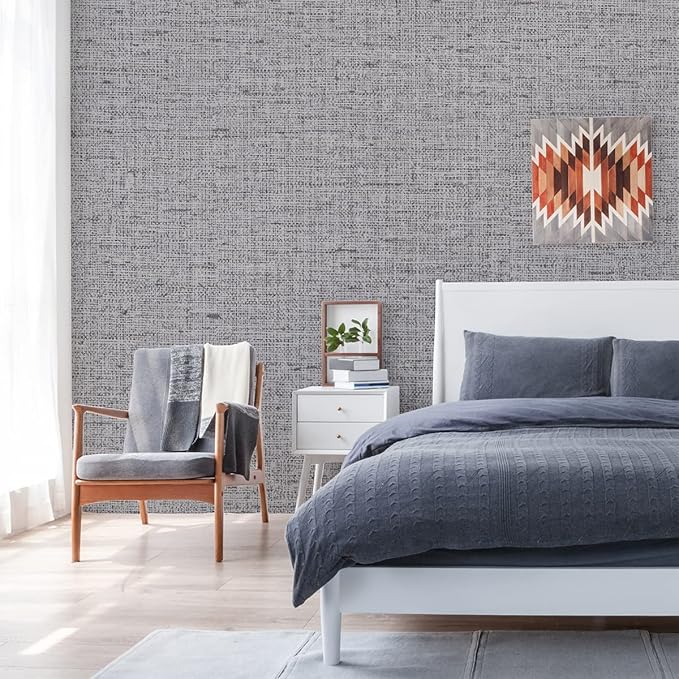 Grey Contact Paper Peel and Stick Wallpaper 32.8ft Pre-Pasted Grasscloth