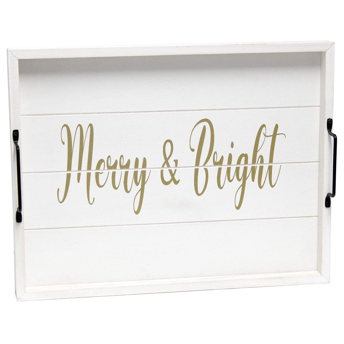 Elegant Designs HG2000-WMB Christmas Decoration 15.50" x 12", Decorative Wood Serving Tray w/Handles, White Wash Merry & Bright