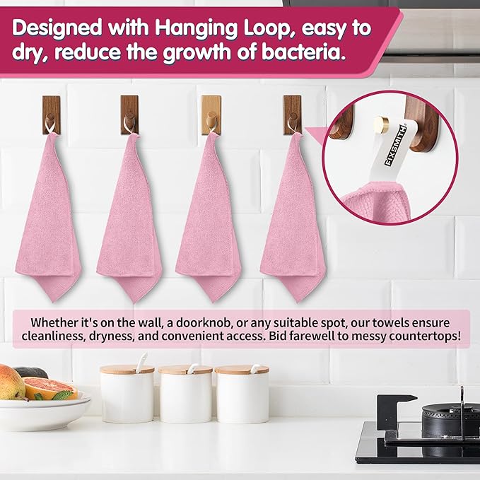 FIXSMITH Pink Microfiber Cleaning Cloth -Pack of 8, Highly Absorbent Cleaning