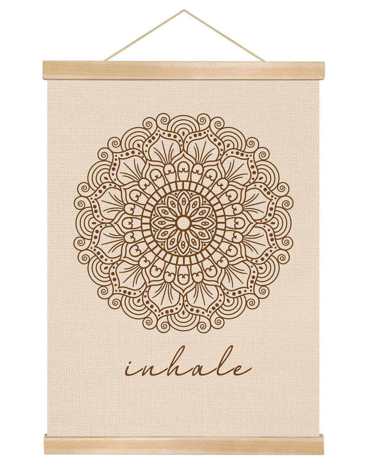 Inhale Mandala Wall Art ,Minimalist Yoga & Meditation Poster, Natural Linen Canvas with Wooden Hanger, Boho Zen Decor for Breathing Space, Spa Room, or Mindfulness Corner 14x18.5Inch(BG010)