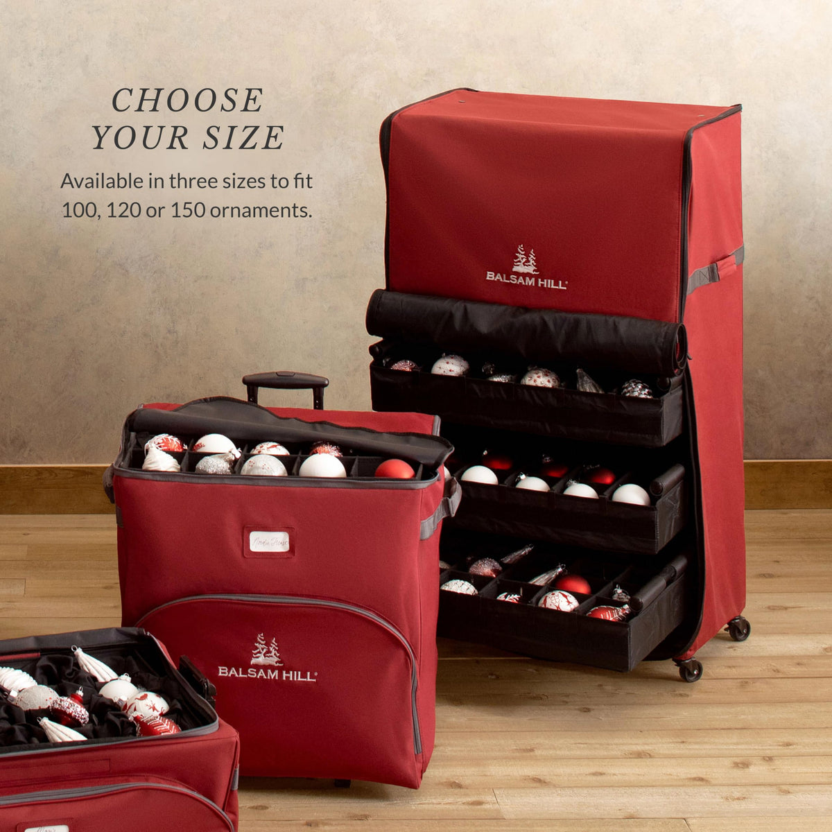Balsam Hill Deluxe Rolling Ornament Chest - 150pc Christmas Decoration Storage with Dividers & Trays