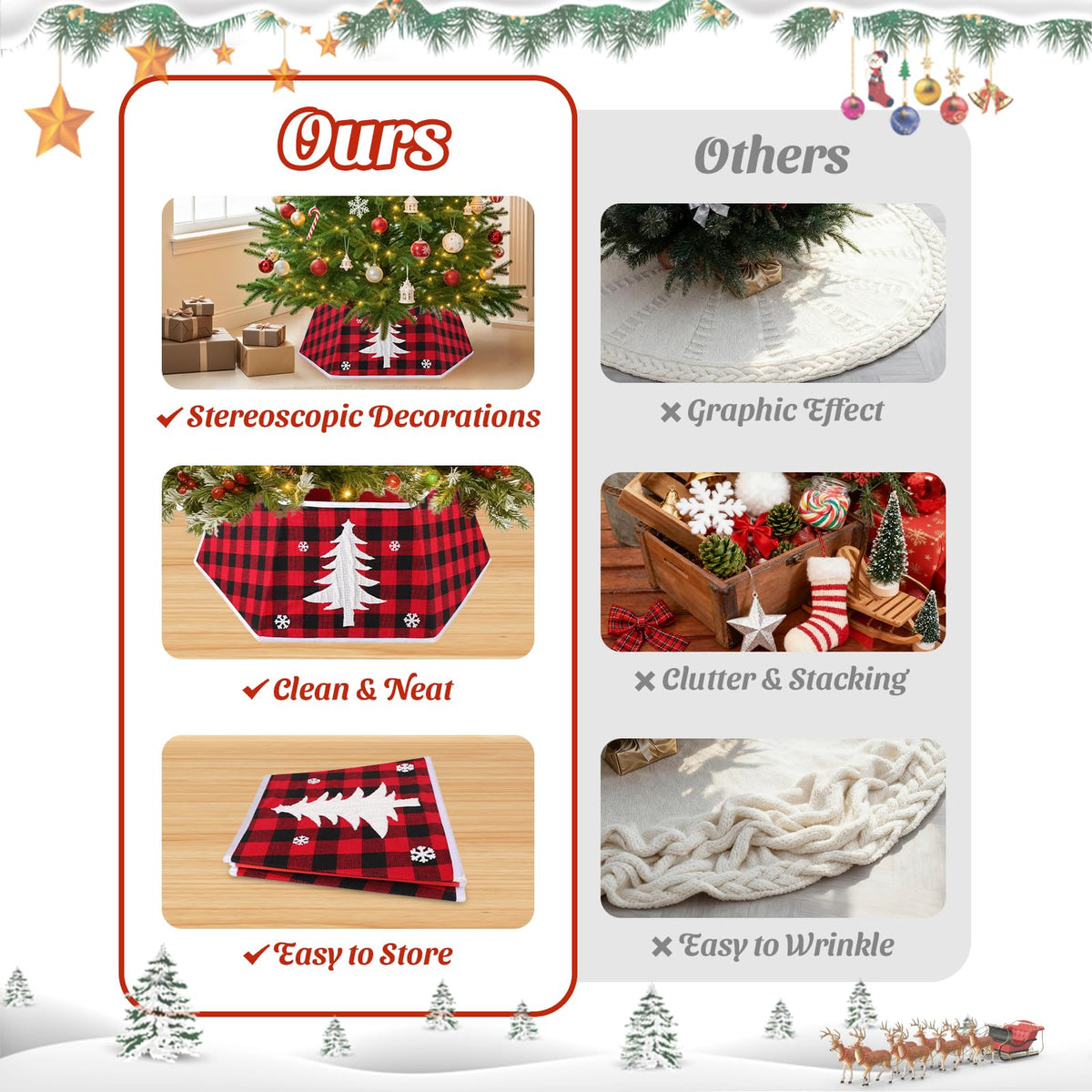 EverMerry Christmas Tree Collar, 26’’ Christmas Tree Skirt Decorations Stand, Foldable Willow Skirt Ring for Artificial Trees Decor Base Cover & Holiday Decor & Party (Red & Black Plaid)