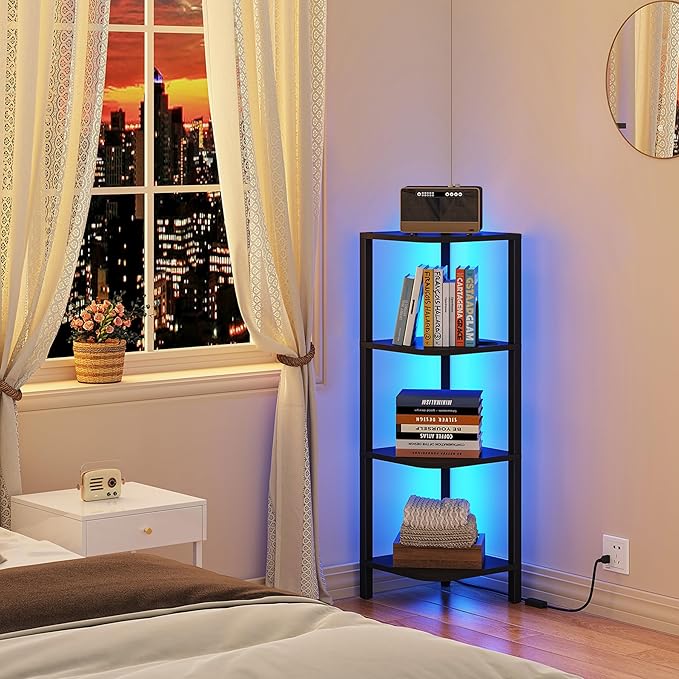 TUTOTAK Corner Shelf, 4-Tier Corner Bookshelf