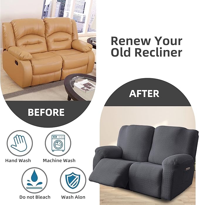 Genina Recliner Loveseat Covers, Stretch Reclining Sofa Covers, 2 Seater Couch