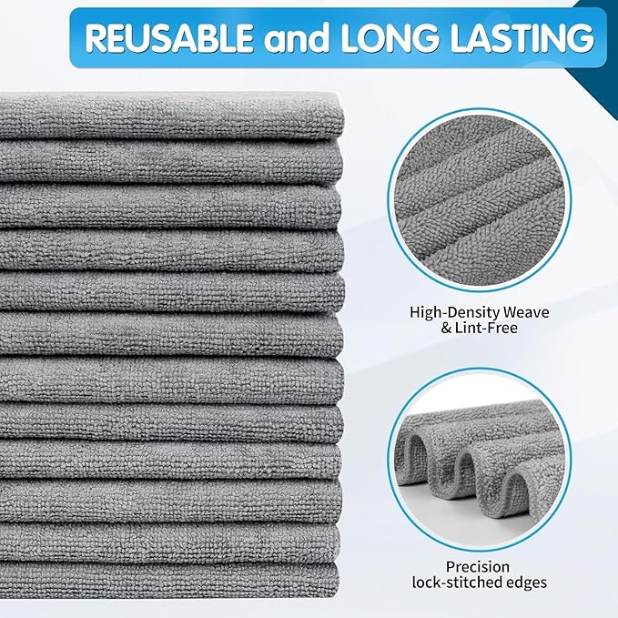 FIXSMITH Grey Microfiber Cleaning Cloth -Pack of 24, Highly Absorbent Cleaning
