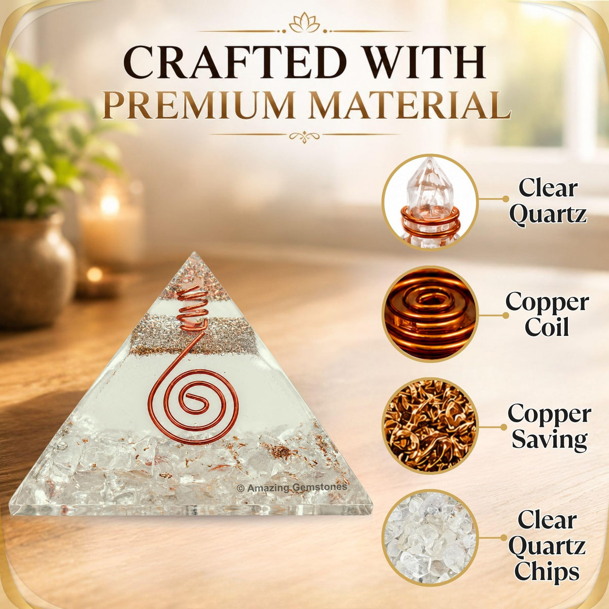 Large Orgone Pyramid | Glow in Dark Clear Quartz Pyramid Crystal | Orgonite Pyramid | Organ Pyramids Positive Energy Healing