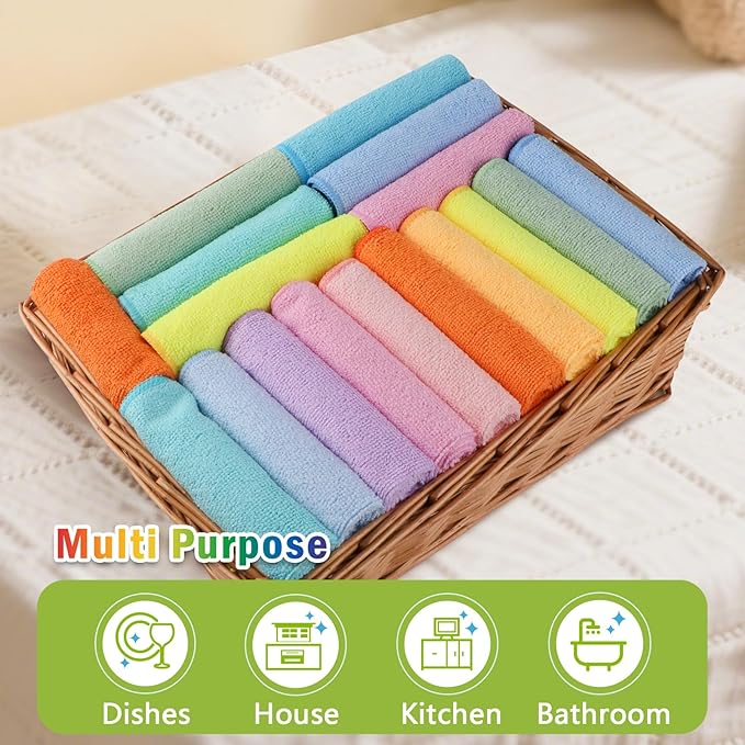 AIDEA Microfiber Cleaning Cloth, Colorful Lint-Free Vibrant Cleaning Rags