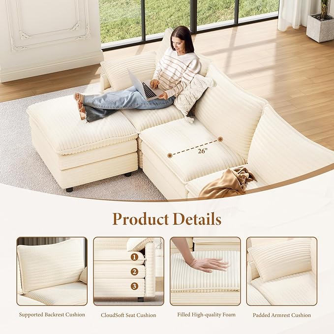 Vesgantti 142" Oversized Sectional Sofa Bed, 8-Seater Modular Sleeper Cloud