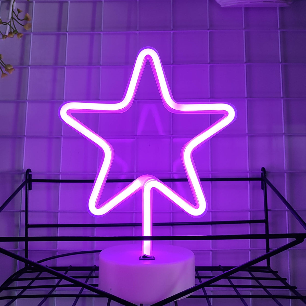 JYWJ Star Neon Signs with Holder Base,USB or 3-AA Battery Powered Neon Light,LED Desktop Wall Decoration,Various Parties,Decoration of Business Premises(Pink)