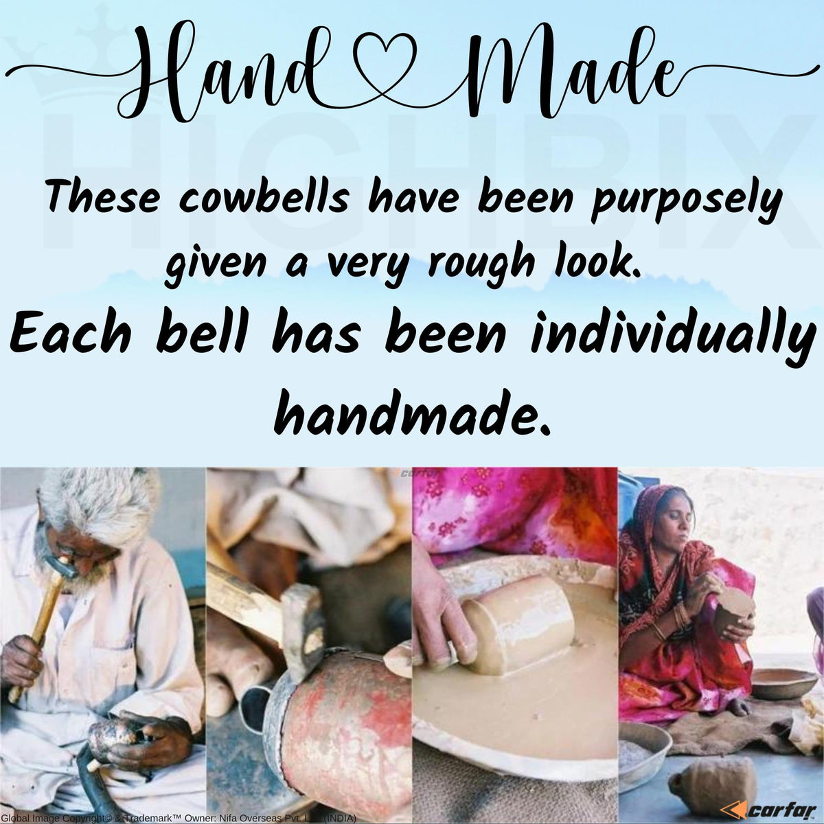 Carfar Shabby Chic Set of 3 Country Rustic Style Cone Bells Handmade Metal Harmony Christmas Hanging Decorative Cow Bells Set (3, Extra Large)