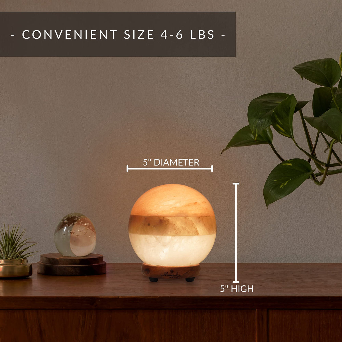 MONSALIS Dual Illumination Salt Rock lamp - Modern Globe Pink White and Grey Design of Salt Lamps with dimmer, Adjustable Glow. 100% Real Himalayan Crystal Round Salt Night Light