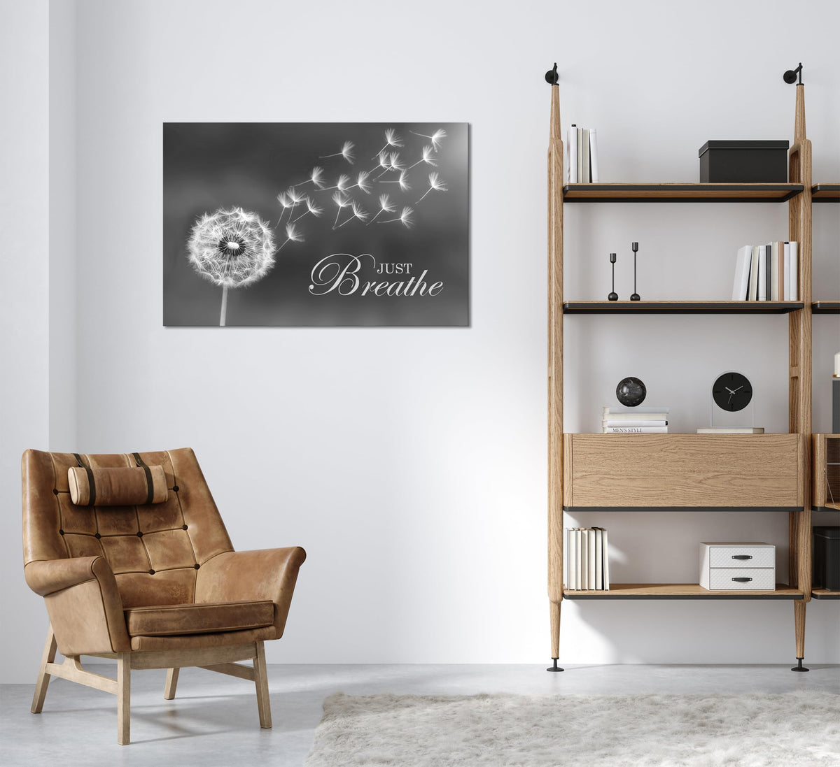 SKASNFAI Black and White Dandelion Zen Wall Art Canvas Just Breathe Motivation Positive Picture Art Print for Spa Yoga Meditation Wall Decor Ready to Hang (16L x 24W)