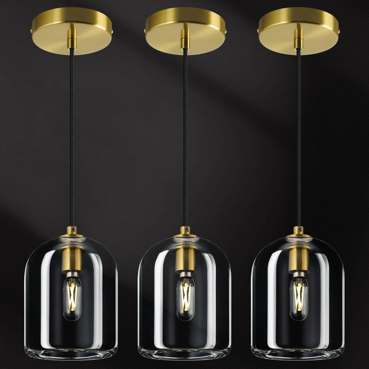 LBSQJ Modern Gold Pendant Lights Kitchen Island Ceiling Chandelier Indoor Crystal Hanging Light Fixtures for Dining Room Kitchen Living Room Bedroom（3Pack）