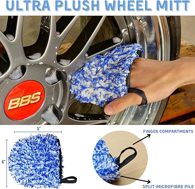 7PCS Car Wheel Rims Detail Cleaning PRO Wash Kit, Wheel Wash Mitt, Tire Brush