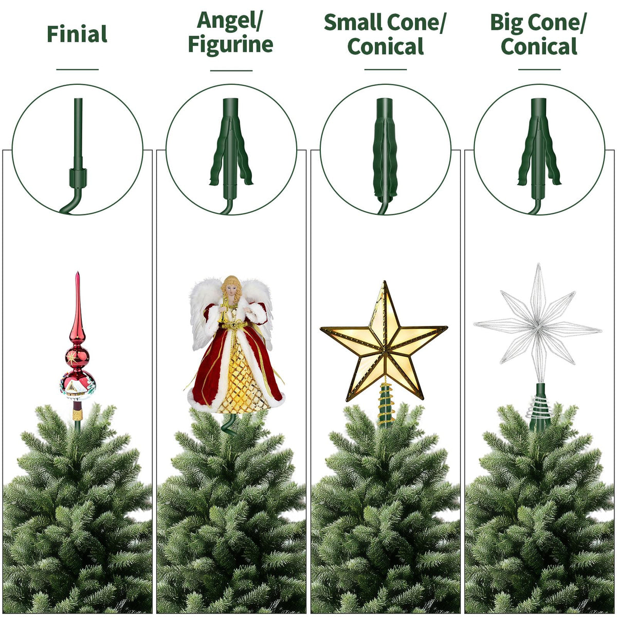Christmas Tree Topper Holder -Universal Twist On Tree Topper Stabilizer Xmas Tree Topper Support Adjustable Secure Attachment for Star Angel Snowflake Ornaments Fit Most Christmas Trees & Topper Bases