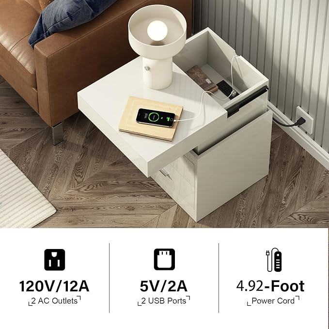 ChooChoo LED Nightstand with Charging Station, Smart Night Stand with Sliding