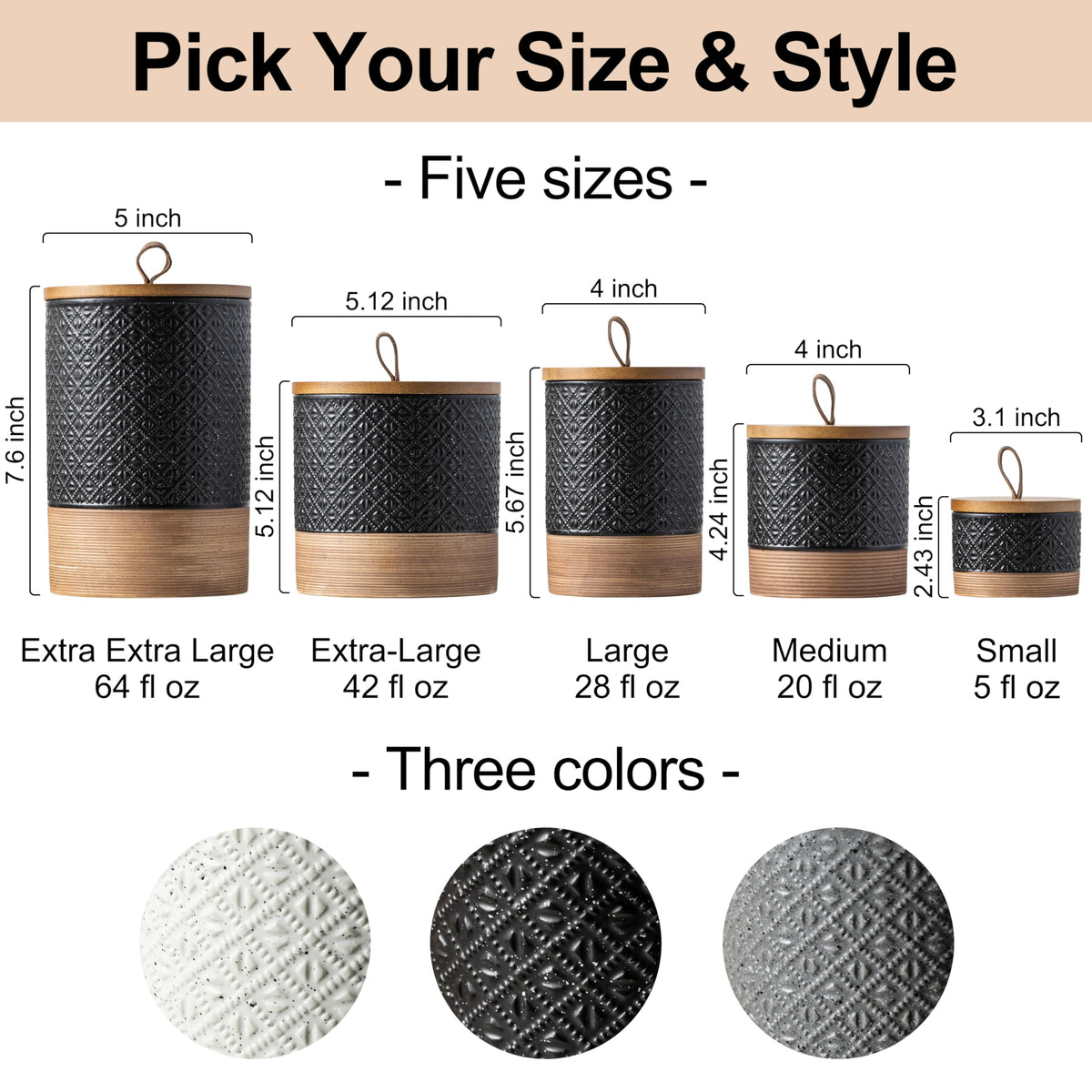 Miamolo Mini Ceramic Jars with Airtight Lid, Coffee Container Canister Kitchen Food Storage Jar with Lid for Spice Sugar Tea Bag, Stackable Decorative Jars for Countertop, Pantry, Black & 5 fl.oz